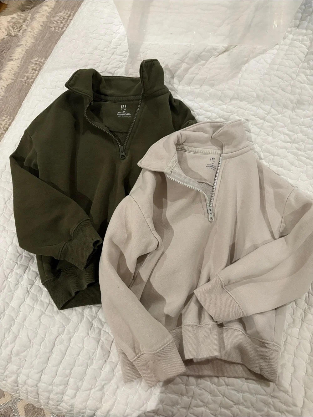 GAP Boys XS Half Zip Fleece Pullovers Olive Beige Bundle x2 Good